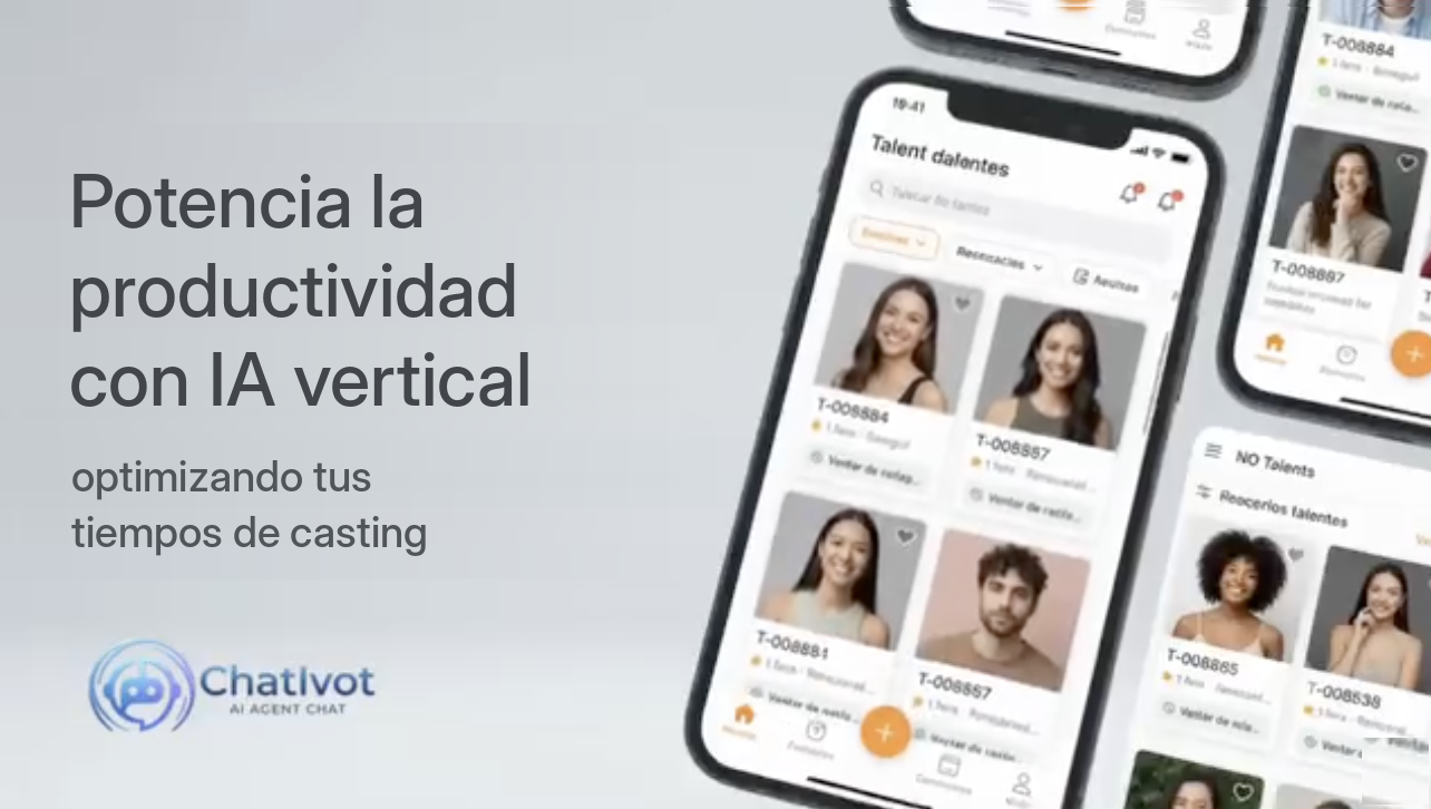 Plataforma de casting de Ivo Talents con perfiles de talentos en el celular